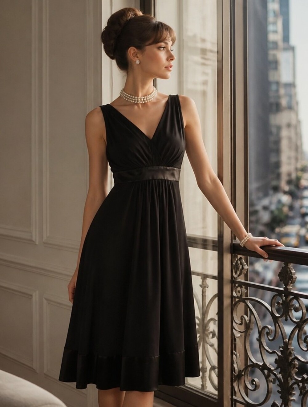 B. Smart Black V-Neck Sleeveless Midi Dress